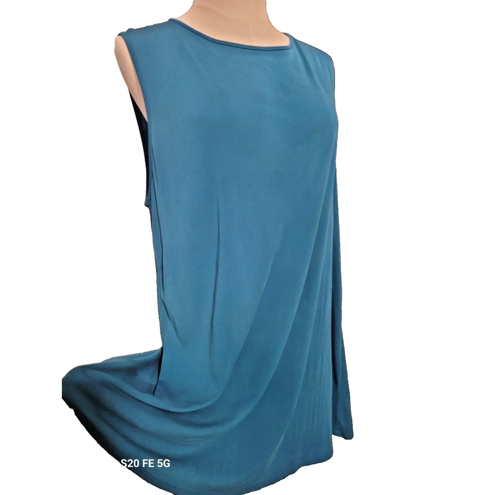 Eileen Fisher Quiet Luxury Minimalist XL Blue Tunic Length Silk Tank Top Classic